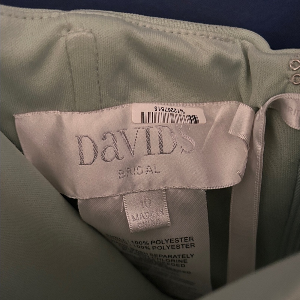David's Bridal Soft mint green gown